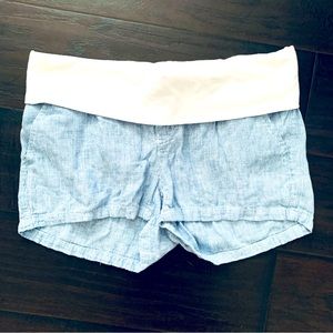 🌟 Old Navy Blue & White Striped Linen-Blend Maternity Shorts | Size: S